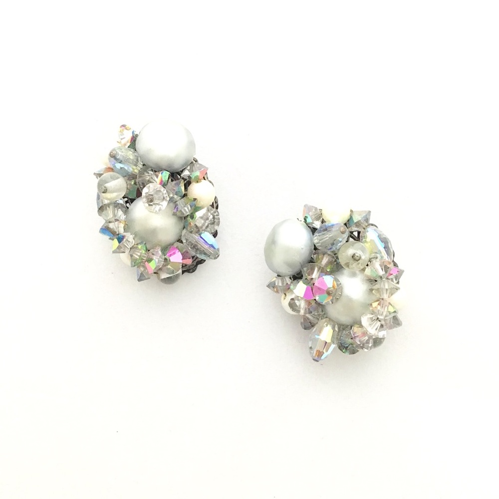 Vintage Jonnè Crystal Cluster Clip Earrings